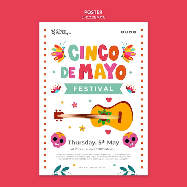 PSD flat design cinco de mayo poster template