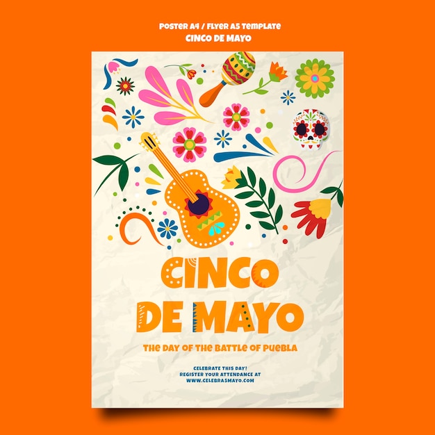 Flat design cinco de mayo poster template