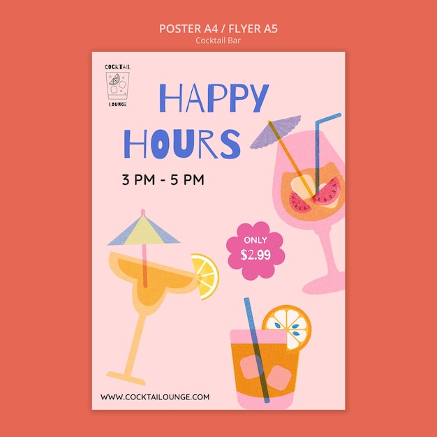 PSD flat design cocktail bar poster template