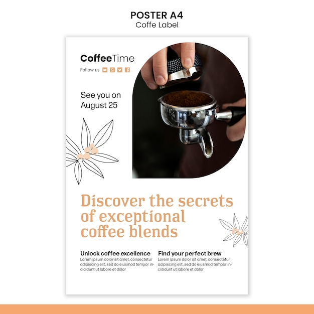 Flat design coffee label poster template