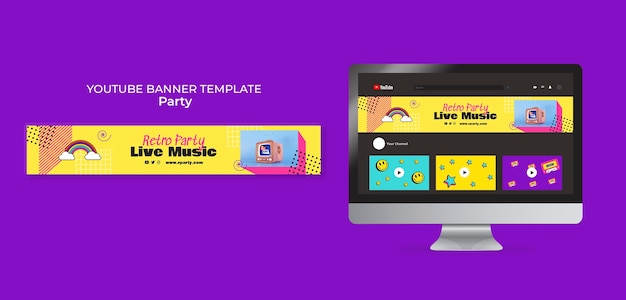 PSD flat design colorful party youtube channel art template