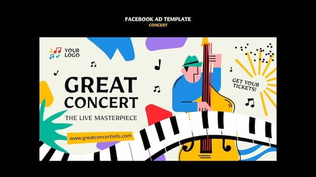 PSD modello di facebook colorato concerto design piatto