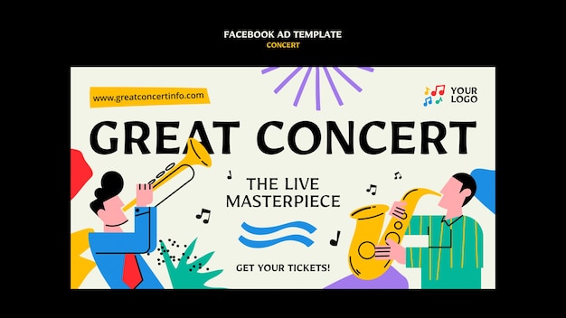 PSD modello facebook di concerto dal design piatto