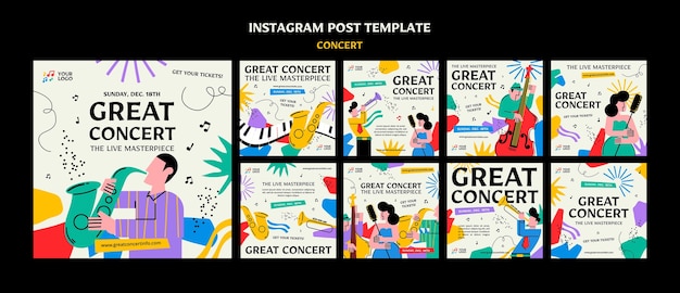 PSD flat design concert  instagram posts