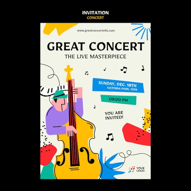 Flat design concert invitation template