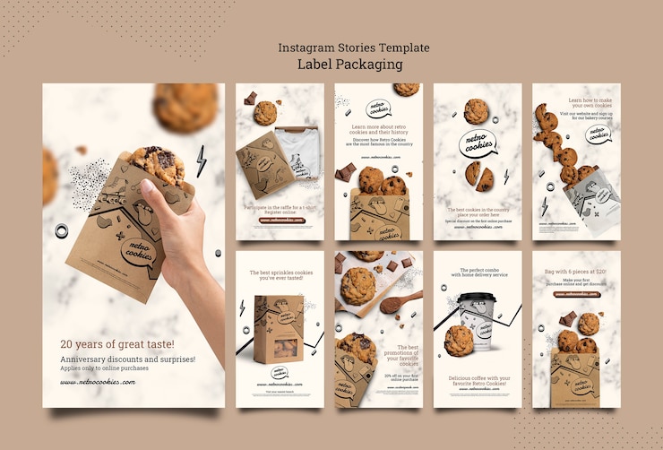 PSD flat design cookies packaging instagram stories template