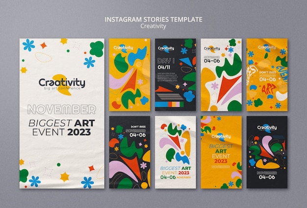 PSD storie di instagram del concetto di creatività del design piatto