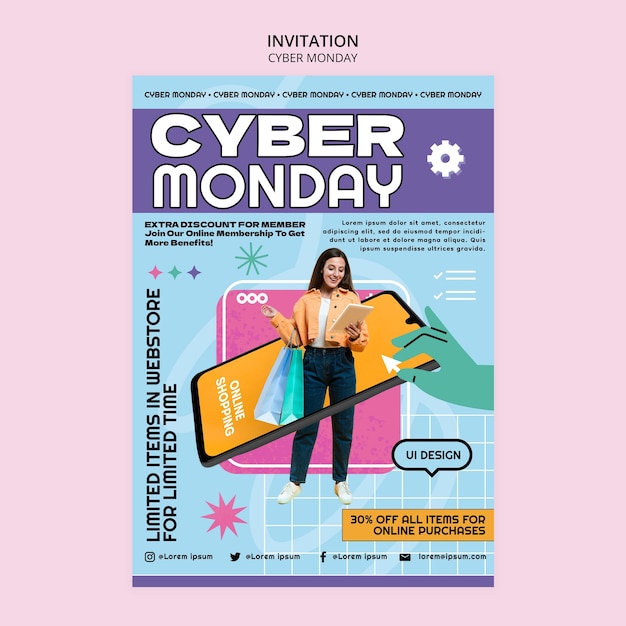 PSD flat design cyber monday invitation template