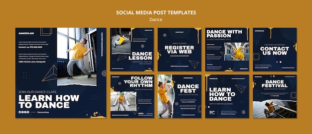 PSD flat design dance instagram posts template