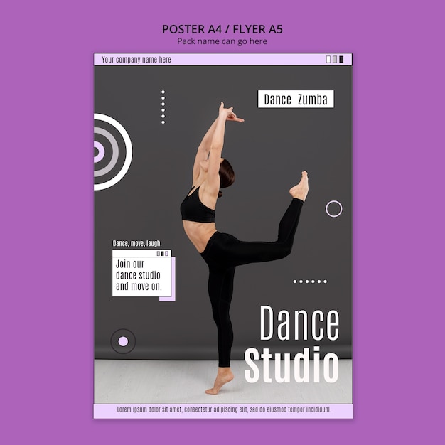 Modello di poster di studio di danza design piatto