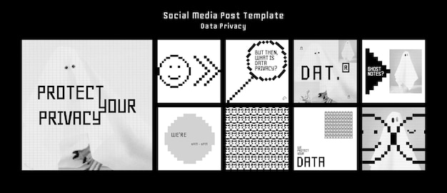 PSD flat design data privacy instagram posts template