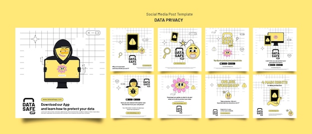 Flat design data privacy template