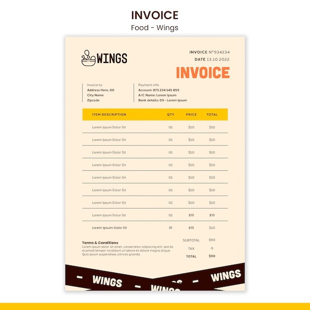 Flat design delicious food invoice template