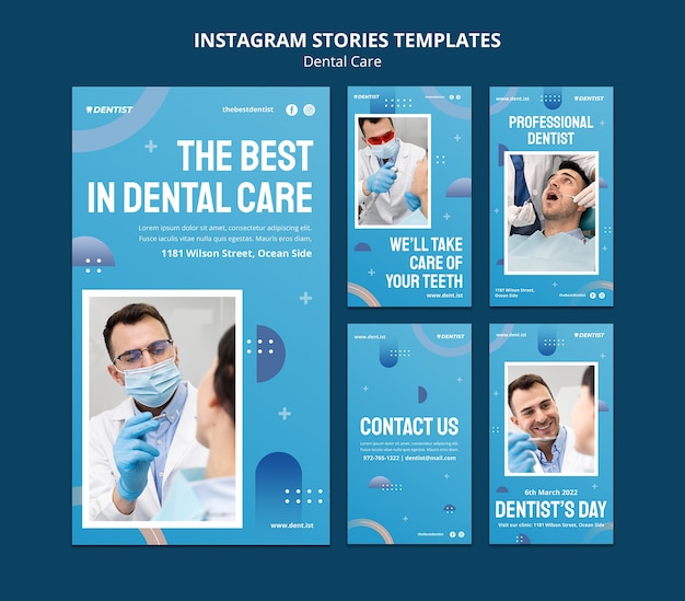 PSD modello di storia di instagram per cure dentistiche dal design piatto