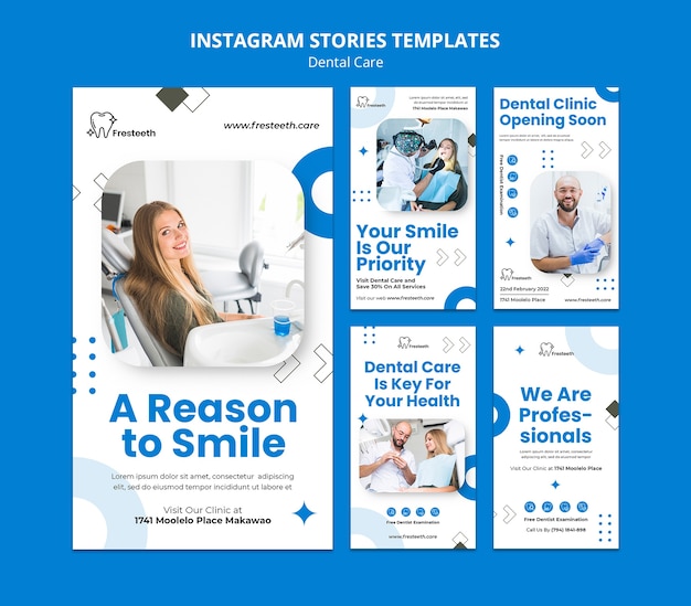 Modello di storia di instagram per cure dentistiche dal design piatto Psd Premium