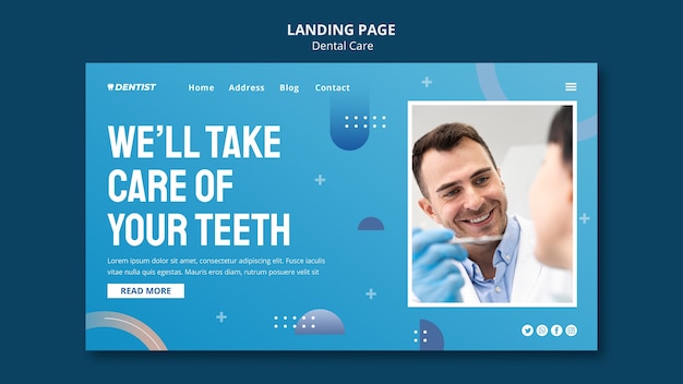 PSD flat design dental care lading page template