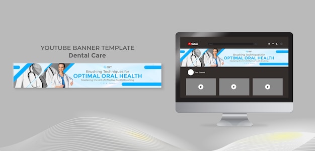 PSD flat design dental care youtube banner