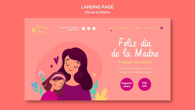 PSD flat design dia de la madre landing page template