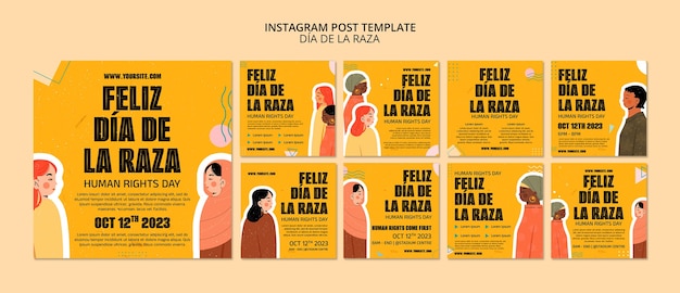 PSD flat design día de la raza celebration instagram posts