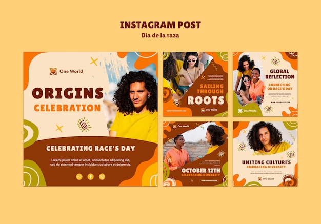 PSD flat design día de la raza viering instagram berichten