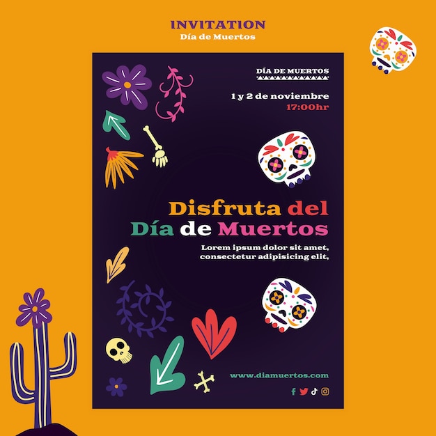 PSD flat design dia de muertos  template