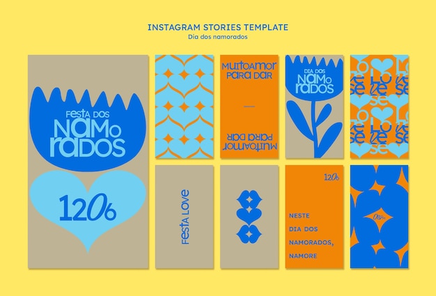 Modello di storie di instagram dia dos namorados design piatto