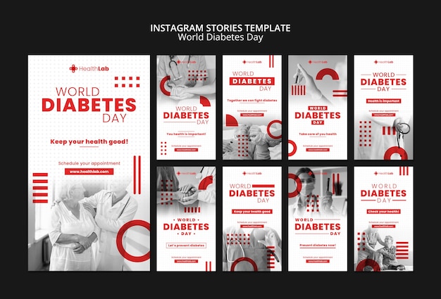 PSD storie di instagram del giorno del diabete di design piatto