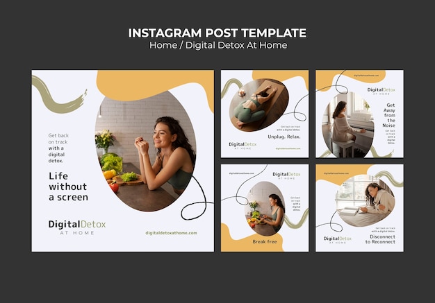 PSD flat design digital detox at home template