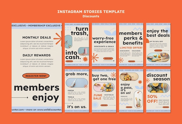 PSD modello di storie di instagram di sconto di design piatto