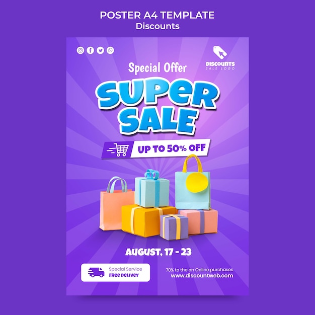 PSD flat design discount poster template