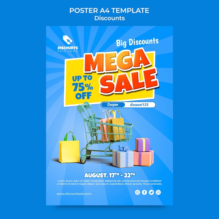 PSD flat design discount poster template