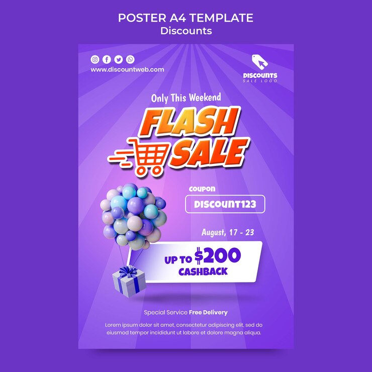 PSD flat design discount poster template