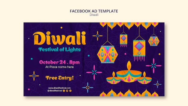 PSD modello di annuncio facebook di diwali design piatto