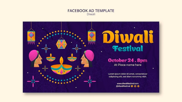 Modello di annuncio facebook di diwali design piatto