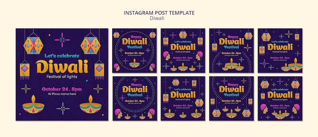 Modello di post instagram diwali design piatto