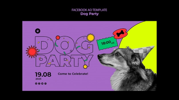 PSD フラットなデザインの犬パーティー facebook テンプレート