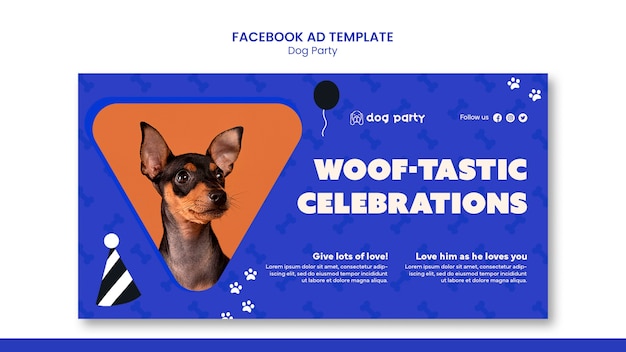 PSD modello di facebook del partito del cane di design piatto