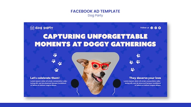 Flat design dog party facebook template