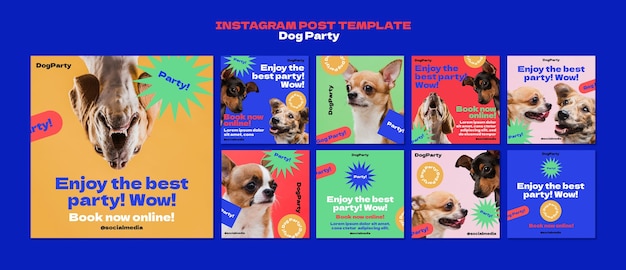 PSD flat design dog party instagram posts