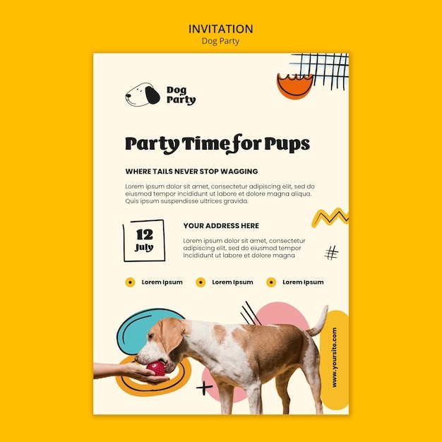 PSD modello di invito a una festa per cani dal design piatto