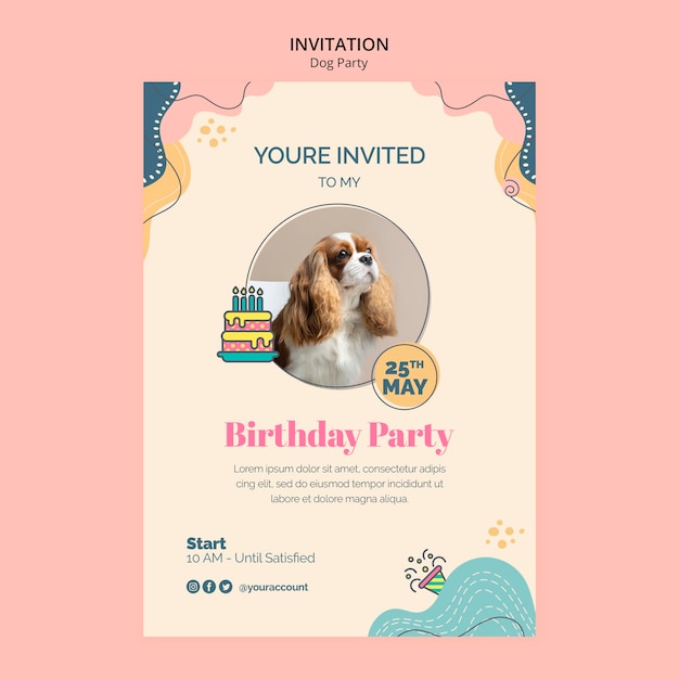 PSD flat design dog party invitation template