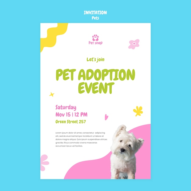 PSD flat design dog party invitation template