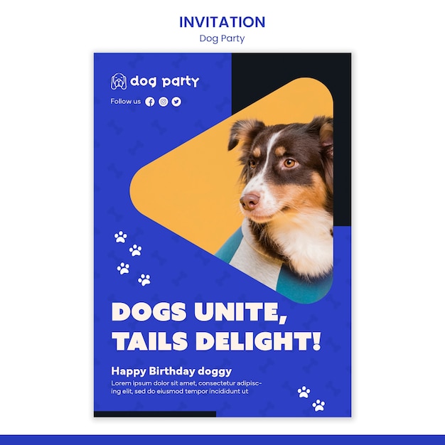 Flat design dog party invitation template