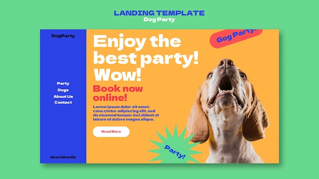 PSD modello di landing page per feste per cani dal design piatto