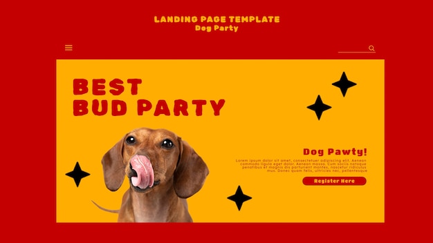 PSD modello di landing page per feste per cani dal design piatto