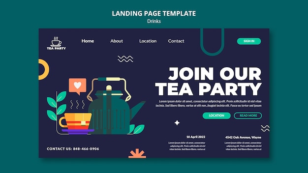 Flat design drink landing page template design