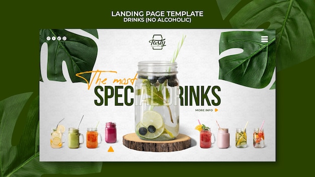 Flat design drink landing page template