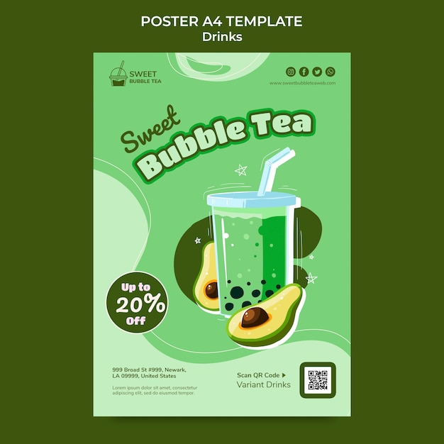 PSD flat design drink poster template