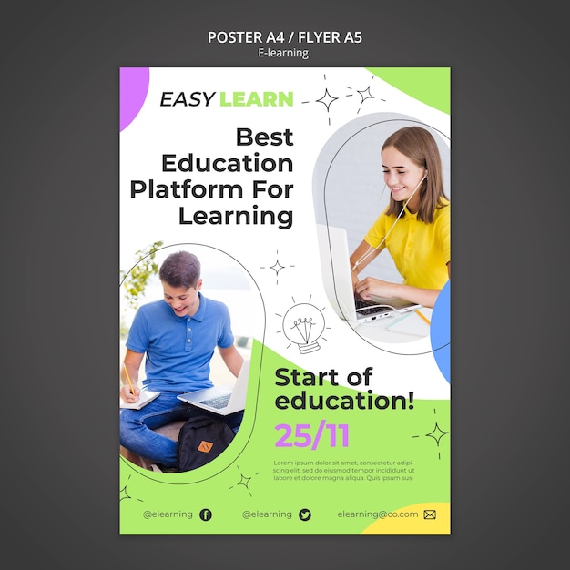 PSD flat design e-learning  poster template