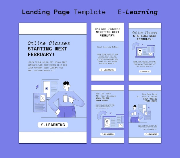 PSD flat design e learning template